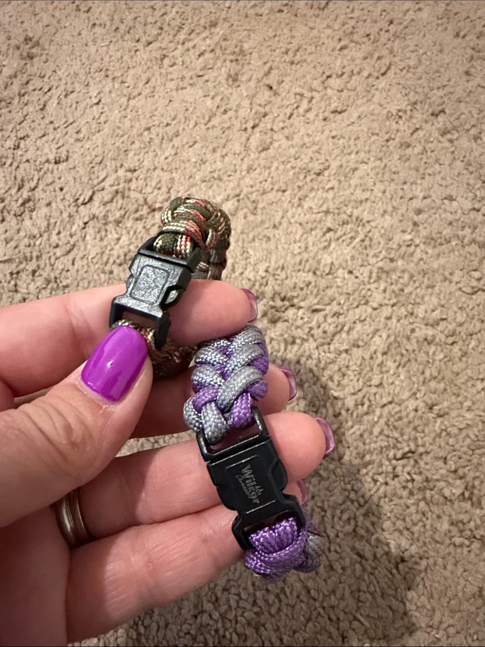Handmade Kids Braided Paracord Bracelet Set - Purple and Olive